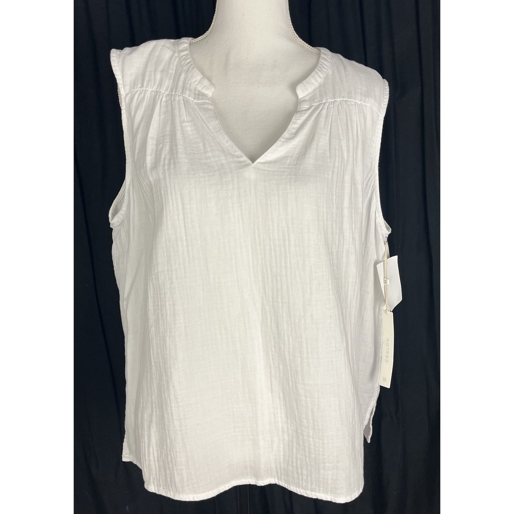 Caslon Women's Size XL 100% Cotton Gauze White Shirt Top Sleeveless New